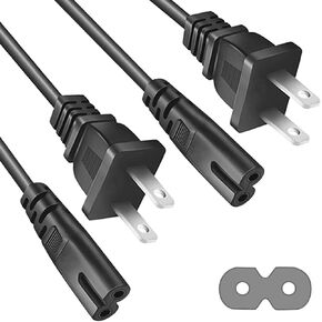 10FT AC Power Cord Replacement 2 Pack Universal 2 Prong Power Cable