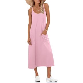 Ekouaer Sleeveless Nightgowns for Women Cotton Racerback Sleepshirt for Sleeping Full Slip Long Dress with Pockets S-3Xl