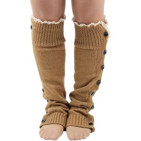 GK-O Women's Kawaii Lolita Lace Knitted Leg Warmer Over Knee Thigh-high Button Socks