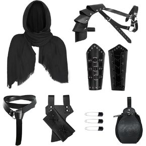 6 Pcs Medieval Knight Accessories Renaissance Viking Belt Pouch Arm Bracers Sword Frog Scarf,Double Shoulder Armor