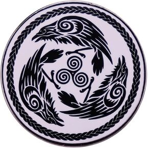 Morrigan Raven Crow Irish Celtic Norse Viking Badb Symbol Rune Fate 1.2" Enamel Pin Badge
