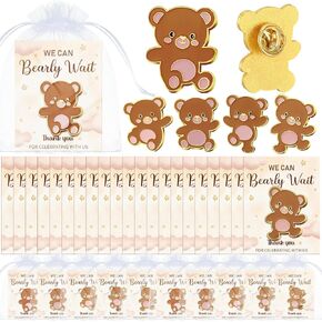 Tondiamo 50 Sets Bear Themed Baby Shower Favors for Guests Boy Baby Shower Return Gifts Emblem Pins Souvenir with Thank You Card