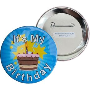 Secure ID It's My Birthday Button – Blue Birthday Pin Badge for Kids, Adults, Men & Women – Party Favor or Celebration Decoration for Boys & Girls