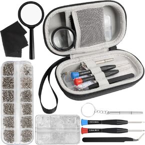 Eyeglass Repair Kit with Screws, Glasses Repair Kit with Case Eye Glass Repairing Kit Sunglass Eyeglass Repair Tool Kit with Eyeglass Nose Pads, Screwdriver, Screws, Tweezer, Magnifier for Watch, Toy