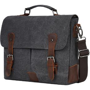 ECHSRT Messenger Bags for Men Vintage Canvas Laptop Bag for Business Satchel Shoulder Leather Briefcase for Work Office
