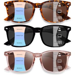 OPTOFENDY Progressive Sunglasses for Women, Square Reader Sunglasses with Spring Hinge, UV400 Protection Reading Sunglasses