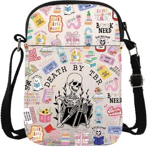 KUIYAI Death by TBR Crossbody Bag to Be Read Gift Book Reader Bookish Book Club Gift Gothic Romance Bookworm Librarian Gift
