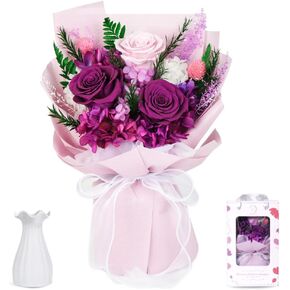 Forever Flowers Bouquet, Preserved Long Lasting Pink-Red Roses Flower Bouquet for Valentine’s Day, Christmas, Anniversary, Birthday Gifts for Her