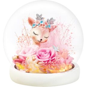 Preserved Flower with Glass Dome - Unique Real Flower Gift for Women, Mom, Wife, Girlfriend - Perfect for Birthdays, Valentine's Day, Mother's Day, Christmas, Anniversaries (Purple+Fawn)