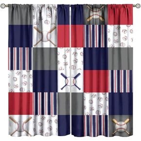 Baseball Blakcout Curtains for Boys Kids Teens,Red White Blue Baseball Patch Sport Window Drapes,Novelty Soccer Baseball Game Print Curtains for Living Room 42x45 Inch
