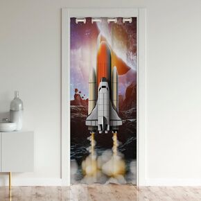 Rocket Room Distider Cartain Cover Space Startain Door Door Stain for Doordway Privacy Crit for Kids Boys Girls Space Face Cover Cover Cartain for Bedroom Room Roommanut Spaceman 52 "x80"