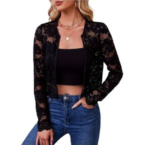 MINTLIMIT Women's Lace Shrug Long Sleeve Cropped Cardigan Elegant Open Front Floral Lace Bolero Shrug Top 2025
