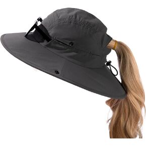 Top-Ex ponytail UPF50+ BRIM WIDE BRIM مقاومة للماء قابلة للطي كبير XL XXL المشي لمسافات طويلة في الهواء الطلق قبعات شمس للنساء