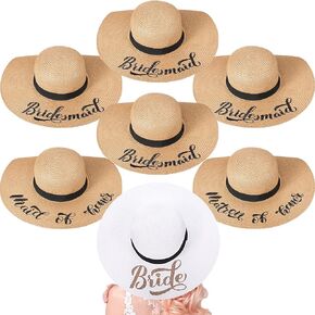 Geyoga 7 Pcs Bride and Bridesmaid Sun Hat Bulk Foldable Floppy Women Hat for Bachelorette Party Gift Honeymoon