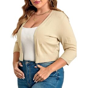 Takeyal Womens Plus Size Shrug 3/4 Sleeve Lightweight Open Front Monit Cardigan Sweater XL-5XL