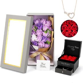 Rose Bouquet Rosas Eternas المحفوظة باقة Rose 18 باقة زهرة مع قلادة حب جميلة ، هدية فريدة من نوعها لعيد الميلاد ، عيد الحب ، عيد الأم ، عيد الشكر ، عيد الميلاد ، الذكرى السنوية