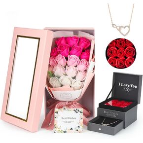 Rose Bouquet Rosas Eternas Preserved Rose Bouquet 18 Flower Bouquet with Beautiful Love Necklace, Unique Gift for Birthday, Valentine's Day, Mother's Day, Thanksgiving, Christmas, Anniversary in Kuwait