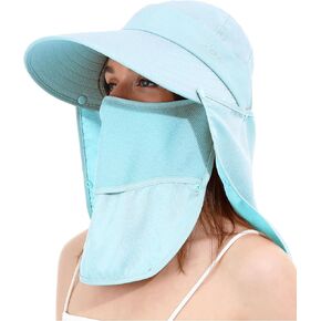 La Carrie Women Sun Hats قابلة للفصل واسعة Brim UV UPF 50+ قبال قناع الوجه مع قبعة رفرف الرقبة لشاطئ الصيف
