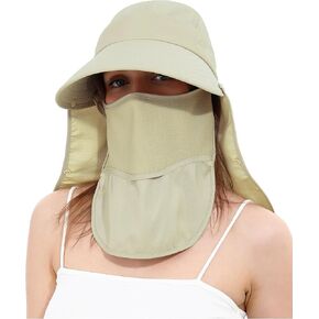 LA CARRIE Women Sun Hats Detachable Wide Brim UV UPF 50+ Face Mask Visor with Neck Flap Hat for Summer Beach in Kuwait