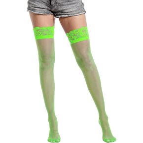 Lastclream Lace Thigh High Stockings for Women Naughty 10D Sheer Full Footed Socks Lingerie Silicone Anti-Slip