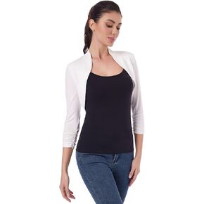 amélieboutik نساء 3/4 دانتيل الأكمام الظهر بوليرو cardigan المفتوح المفتوح بوليرو تجاهل لباس غير رسمي