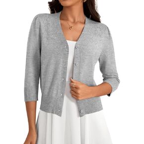 VERABENDI Women's 3/4 Sleeve Cropped Cardigan Sweaters Button Down Open Front Bolero Shrugs for Dresses S-XL