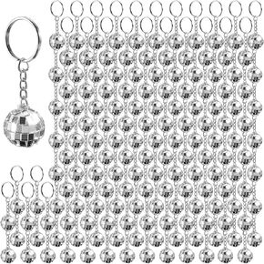 Kigeli Mini Disco Ball Keychain in Bulk, 0.79'' Silver Disco Ball Key Chain Party Supplies, 70s Themed Party Favors