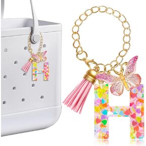 Letter Keychains Charms Compatible With Bogg Bag Accessories, Beach Tote Bag Keychain Personalized Tassel Butterfly
