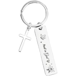 Christian Bible Verse Keychain, Stainless Steel Trust In God Key Chain with Cross Pendant Inspirational Scripture Keyring Religious Ideal Christian Keychain Gifts for Man & Woman
