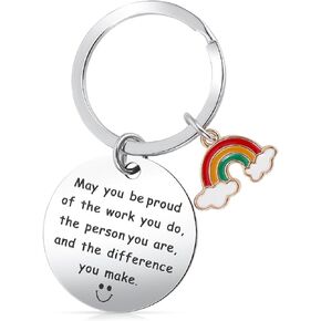 Ouligay Rainbow Thank You Keyring Keychain for Women Girls, Appreciation Gifts Leaving Holiday Gift Best Gifts for Friend Coworkers Staff Colleagues Chrismas