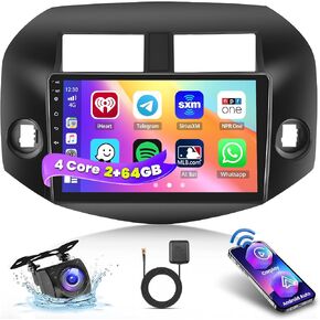 راديو ترقية ستيريو للسيارة 8-Core 4+64G Android 13 لسيارة Toyota RAV4 2006-2012، شاشة لمس عالية الدقة 10.1 بوصة مع CarPlay اللاسلكي وAndroid Auto، كاميرا احتياطية AHD، وصلة مرآة، ملاحة GPS