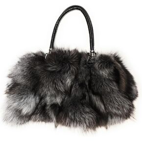 Fosrion Women's Large Genuine Fox Fur Handbag – Spacious, Luxurious Design with Nylon Lining