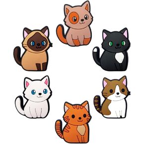 Cat Shoe Charms - Cute Animal Decoration Charms Gift for Boys Kids Teens and Adults - Set of 6