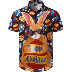 LINOCOUTON Mens Easter Short Sleeve Button Down Shirts