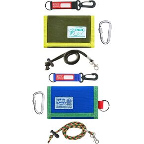 Rough Enough Kids Wallet for Boys Girls - 2-Pack Canvas & Nylon Set with Lanyard, Keychain & Carabiner for School, Sports, Daily Use