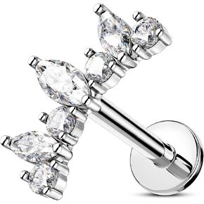OUFER 16G Helix Earrings, Clear CZ Flat Back Helix Piercing Jewelry, 316L Stainless Steel Labret Piercing Jewelry, Cartilage Lip Tragus Earrings For Women