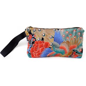 Japanese Style Wristlet Clutch Bag, Versatile Women's Zipper Pouch, 9.5 x 6.7 in. Traditional Japanese Print