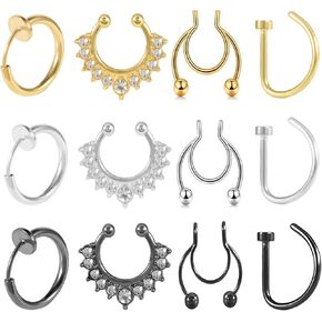 Fake Nose Ring Faux Nose Ring Fake Nose Ring Hoop Double Fake Nose Ring Fake Nose Piercing for Women Men