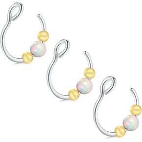 Briana Williams Fake Nose Ring Fake Nose Piercing Fake Lip Ring Fake Lip Piercing Opal Fake Nose Ring Hoop Faux Lip Rings Clip on Nose Ring for Women Non Piercing Faux Nose Piercing Jewelry