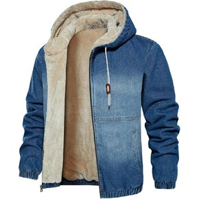HOOD CREW Men’s Winter Jacket Thick Faux Fleece Lined Coat Fashion Denim Jackets with Hood