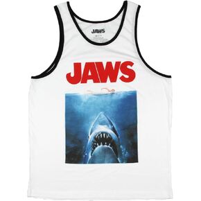 Jaws Men's Movie Poster Design Graphic Print Contrasting Trim Adult Tank Top