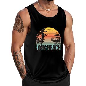 Men Tank Top Beach Summer Hawaii Vacation Plam Tree Graphic Workout Muscle Sleeveless Shirts for Men