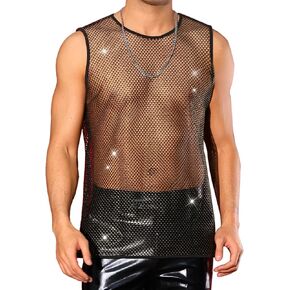 Lars Amadeus Sheer Tank Top for Men's See Through Sleeveless Party Shiny Muscle Mesh Vest