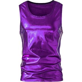 Lars Amadeus Metallic Tank Top for Men's Round Neck Shiny Disco Party Sleeveless Vest