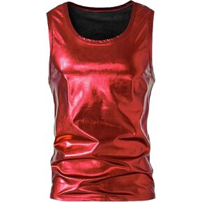 Lars Amadeus Metallic Tank Top for Men's Round Neck Shiny Disco Party Sleeveless Vest in Saudi Arabia