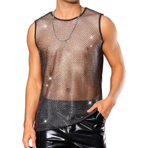 Lars Amadeus Sheer Tank Top for Men's See Through Sleeveless Party Shiny Muscle Mesh Vest in Saudi Arabia