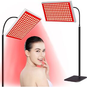 العلاج بالضوء الأحمر للعلاج بالجسم والوجه والأشعة تحت الحمراء المصباح - 150pcs 660nm Red + 150pcs 850nm قريبة من الأشعة تحت الحمراء مع حامل قابل للتعديل ، وجلد المنزل السريري وجهاز دعم العضلات
