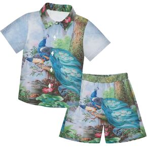 visesunny Boys Hawaiian Button Down Shirt + Swim Trunks 2 Piece Sets Summer Clothes Outfits for 3-10T Kids Toddler Baby Boy