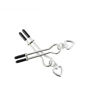 Adjustable Heart Pendant Nipple Clamps, Stainless Steel Non-Piercing, Purple
