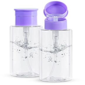 Nail Polish Remover Pump, YAMYONE 2 Pack Acetone Pump Dispenser, Alcohol Dispenser Push Down Empty Lockable Pump Dispenser Bottle for Nail Polish and Makeup Remover, 200ml(6.8oz)